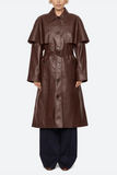 Sea Caitlin Leather Trench Coat in Brown