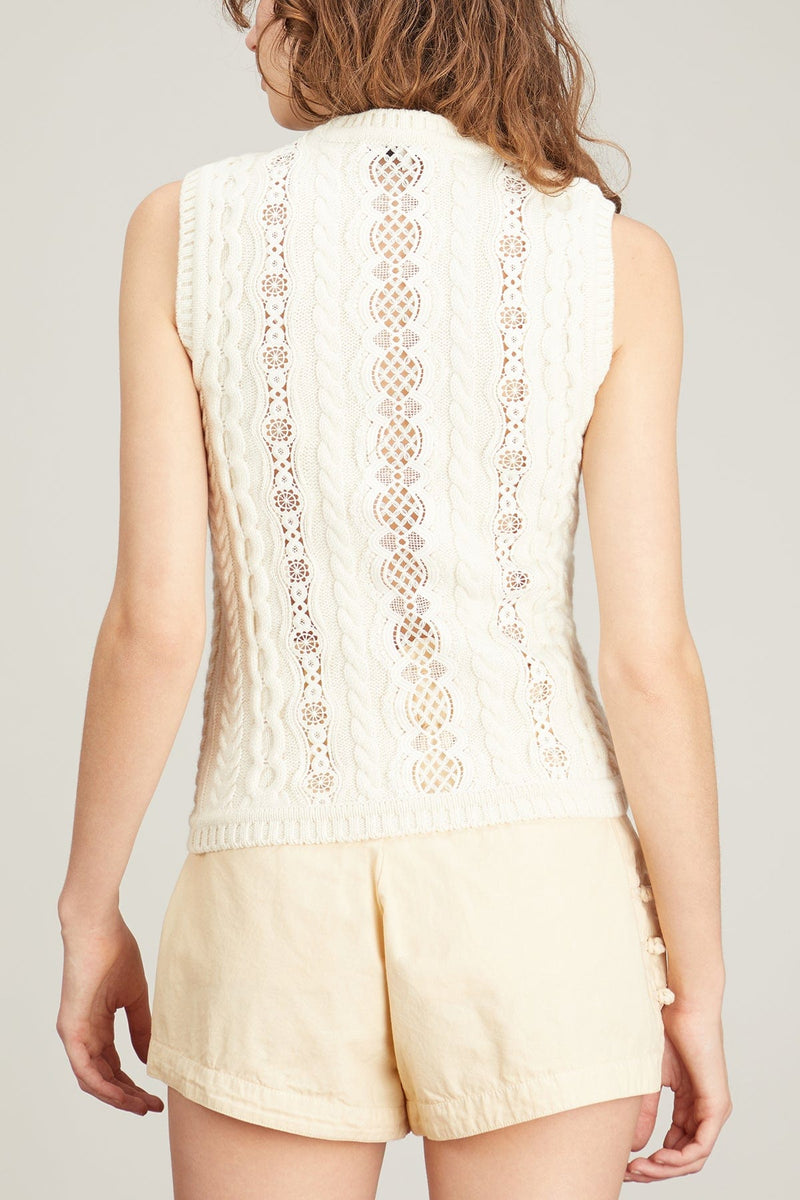Chunky Lace Up Cable Knit Sweater Tank Top