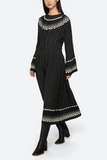 Sea Elly Polka Print Bell Sleeve Dress in Black