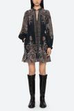 Sea Hyacinth Print Long Sleeve Mini Dress in Navy