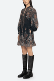 Sea Hyacinth Print Long Sleeve Mini Dress in Navy