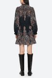 Sea Hyacinth Print Long Sleeve Mini Dress in Navy
