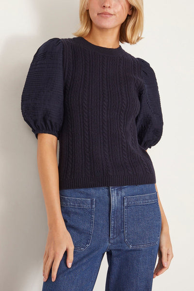 Sea Sweaters Myra Cotton Combo Sleeve Sweater in Navy Myra Cotton Combo Sleeve Sweater in Navy