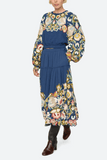 Wilhelmina Embroidered Long Sleeve Top in Blue