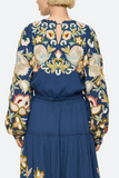 Wilhelmina Embroidered Long Sleeve Top in Blue