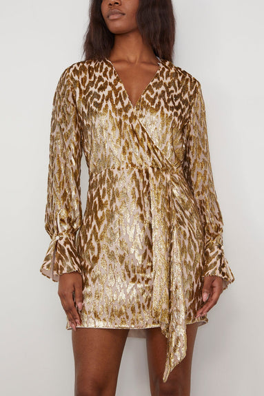 Simkhai Cocktail Dresses Camryn Long Sleeve Mini Dress in Gold Simkhai Camryn Long Sleeve Mini Dress in Gold