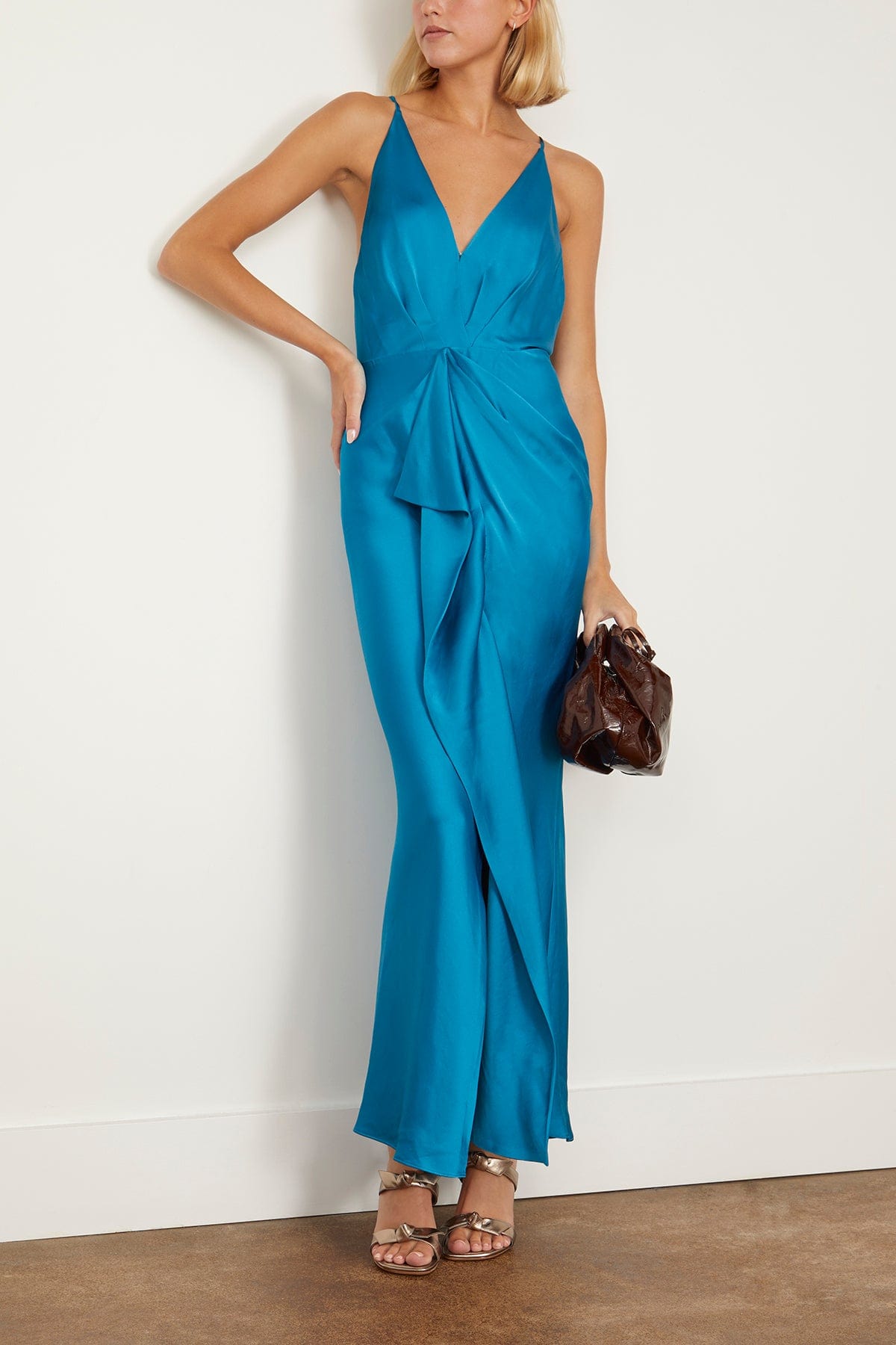 Simkhai Cocktail Dresses Giana Front Drape Gown in Phthalo Blue Simkhai Giana Front Drape Gown in Phthalo Blue