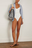 Simkhai Swimwear Noa Belted Bustier One Piece Swimsuit in White Simkhai Noa Belted Bustier One Piece Swimsuit in White