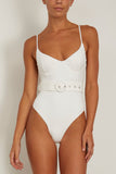 Simkhai Swimwear Noa Belted Bustier One Piece Swimsuit in White Simkhai Noa Belted Bustier One Piece Swimsuit in White