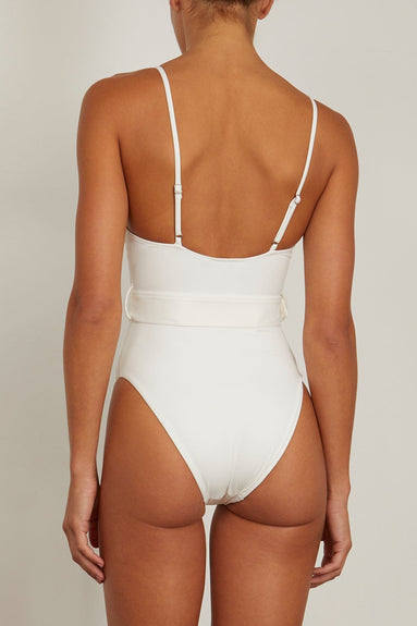 Simkhai Swimwear Noa Belted Bustier One Piece Swimsuit in White Simkhai Noa Belted Bustier One Piece Swimsuit in White