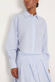 Simkhai Tops Renata Cropped Button Down Shirt in Classic Blue Stripe