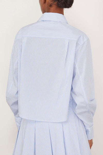 Simkhai Tops Renata Cropped Button Down Shirt in Classic Blue Stripe