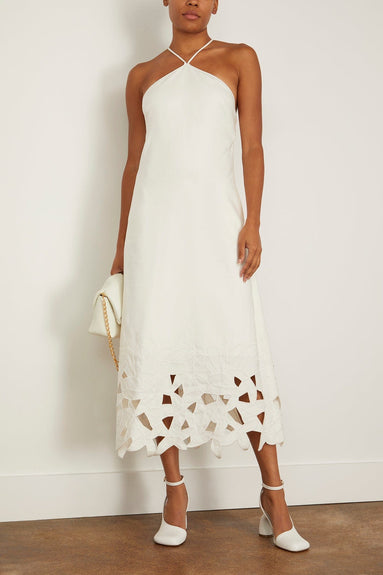 Simkhai Casual Dresses Simone Abstract Embroidered Halter A Line Midi Dress in White Simkhai Simone Abstract Embroidered Halter A Line Midi Dress in White