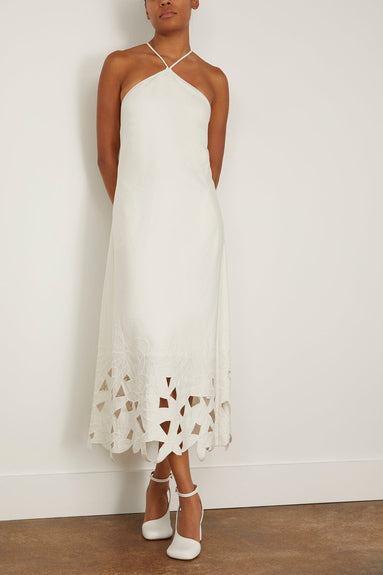 Simkhai Casual Dresses Simone Abstract Embroidered Halter A Line Midi Dress in White Simkhai Simone Abstract Embroidered Halter A Line Midi Dress in White