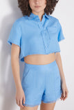 Simkhai Tops Solange Short Sleeve Cropped Shirt in Pacific