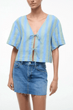 Staud Ava Linen Top in Seaport Stripe