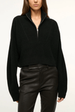 Staud Cropped Hampton Cashmere Sweater in Black
