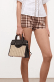 Staud Maude Mini Wicker Carryall in Natural/Espresso