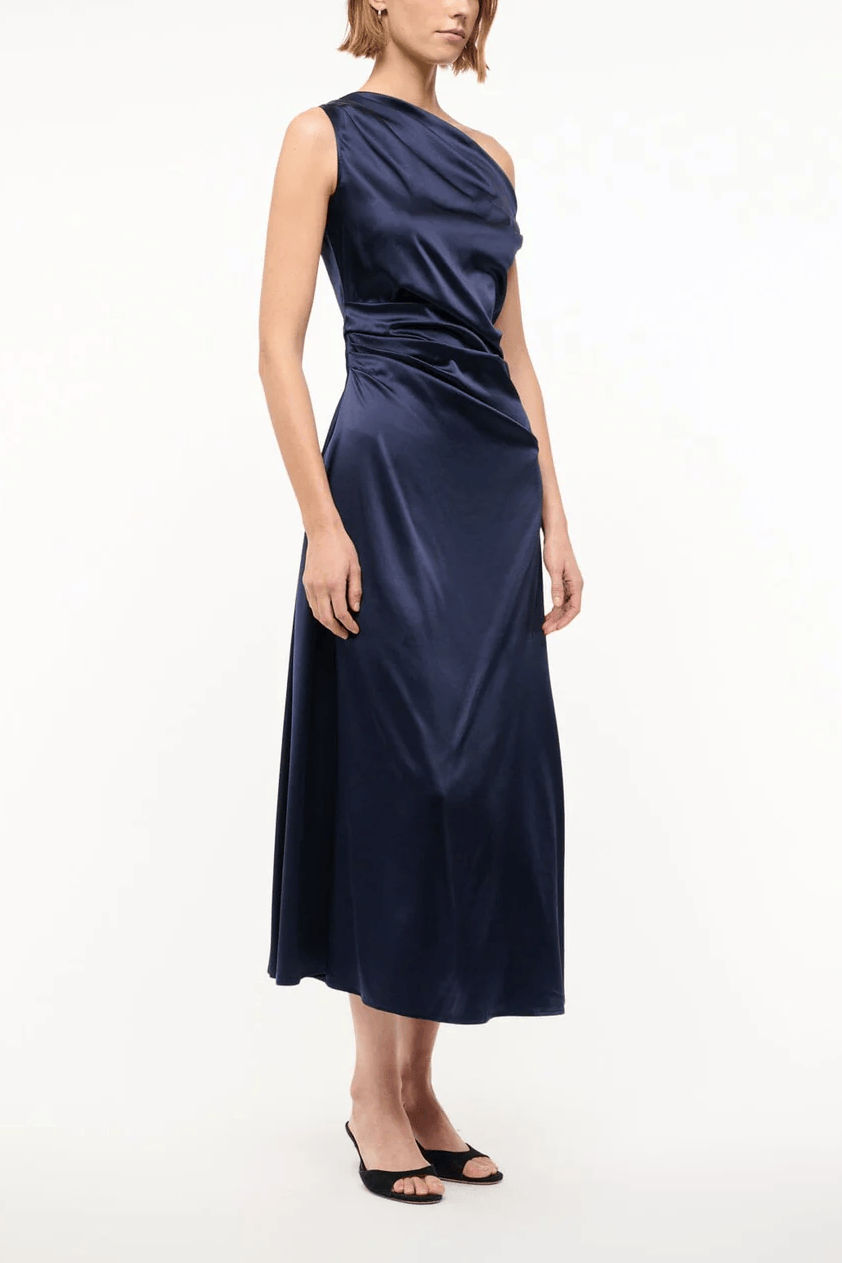 STAUD, Phare Silk Dress in Navy, Size 2