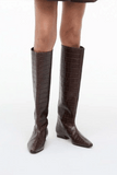 Staud Wally Flat Boot in Espresso Croco