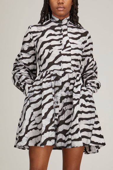 Studio 189 Tops Hand-Batik Cotton Blouson Sleeve Mini Dress in Black/White Studio 189 Hand-Batik Cotton Blouson Sleeve Mini Dress in Black/White
