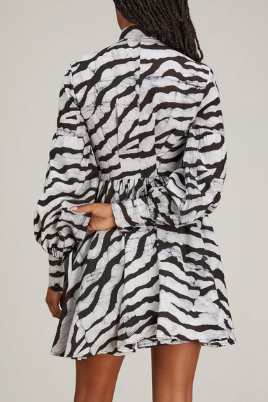 Studio 189 Tops Hand-Batik Cotton Blouson Sleeve Mini Dress in Black/White Studio 189 Hand-Batik Cotton Blouson Sleeve Mini Dress in Black/White