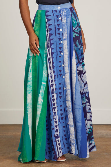 Studio 189 Skirts Hand-Batik Mixed Print Silk A-Line Long Skirt in Multicolor Studio 189 Hand-Batik Mixed Print Silk A-Line Long Skirt in Multicolor