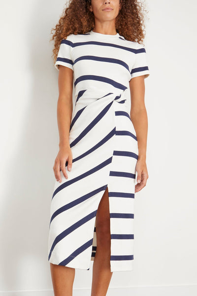 Tanya Taylor Casual Dresses Short Sleeve Striped Cody Dress in White/Maritime Blue Tanya Taylor Short Sleeve Striped Cody Dress in White/Maritime Blue