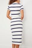 Tanya Taylor Casual Dresses Short Sleeve Striped Cody Dress in White/Maritime Blue Tanya Taylor Short Sleeve Striped Cody Dress in White/Maritime Blue