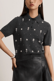 Tanya Taylor Camilla Top with Embroidery in Dark Heather Gray
