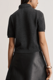 Tanya Taylor Camilla Top with Embroidery in Dark Heather Gray