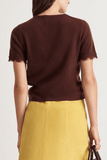 Tanya Taylor Dailey Cashmere T-Shirt with Lace in Deep Redwood