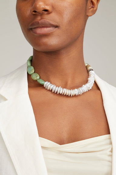 Theodosia Necklaces Asymmetric Pearl and Turquoise Candy Necklace Theodosia Asymmetric Pearl and Turquoise Candy Necklace