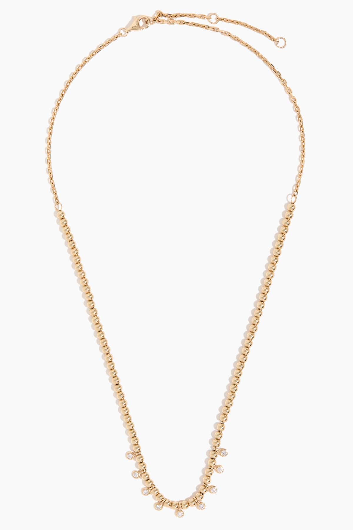 Theodosia Necklaces Bezel Diamond Fringe On Ball Chain in Yellow Gold Theodosia Bezel Diamond Fringe On Ball Chain in Yellow Gold