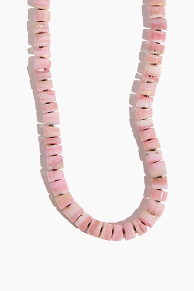 Speckled Opal Heishi Cut Candy Necklace in Pink