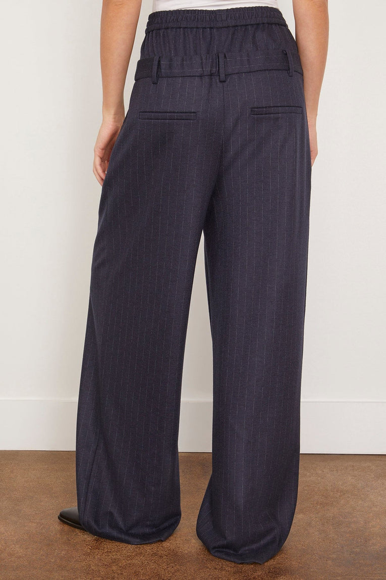 Tibi Pants Newton Stripe Double Waist Boxer Trouser in Navy Melange Tibi Newton Stripe Double Waist Boxer Trouser in Navy Melange