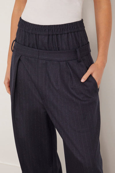 Tibi Pants Newton Stripe Double Waist Boxer Trouser in Navy Melange Tibi Newton Stripe Double Waist Boxer Trouser in Navy Melange