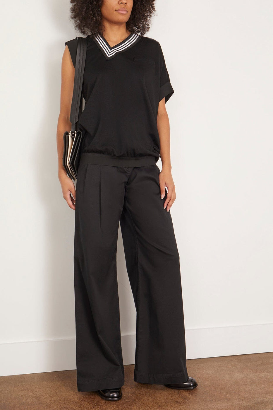 Tibi Tops Wool Jersey Vneck Tennis Vest in Black Tibi Wool Jersey V-Neck Tennis Vest in Black