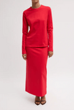 Tibi Compact Knit Long Sleeve Slim Top in Red