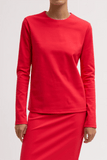 Tibi Compact Knit Long Sleeve Slim Top in Red