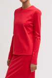 Tibi Compact Knit Long Sleeve Slim Top in Red