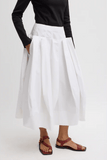 Tibi Compact Poplin Pinch Pleat Full Skirt in White