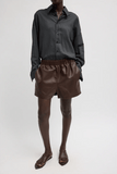 Tibi Leather Pull On Shorts in Brown