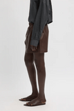 Tibi Leather Pull On Shorts in Brown