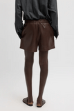 Tibi Leather Pull On Shorts in Brown