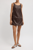 Tibi Leather Sleeveless Hoop Dress in Brown