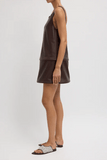 Tibi Leather Sleeveless Hoop Dress in Brown