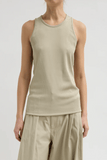 Tibi Stretch Luxe Rib Tank Top in Taupe