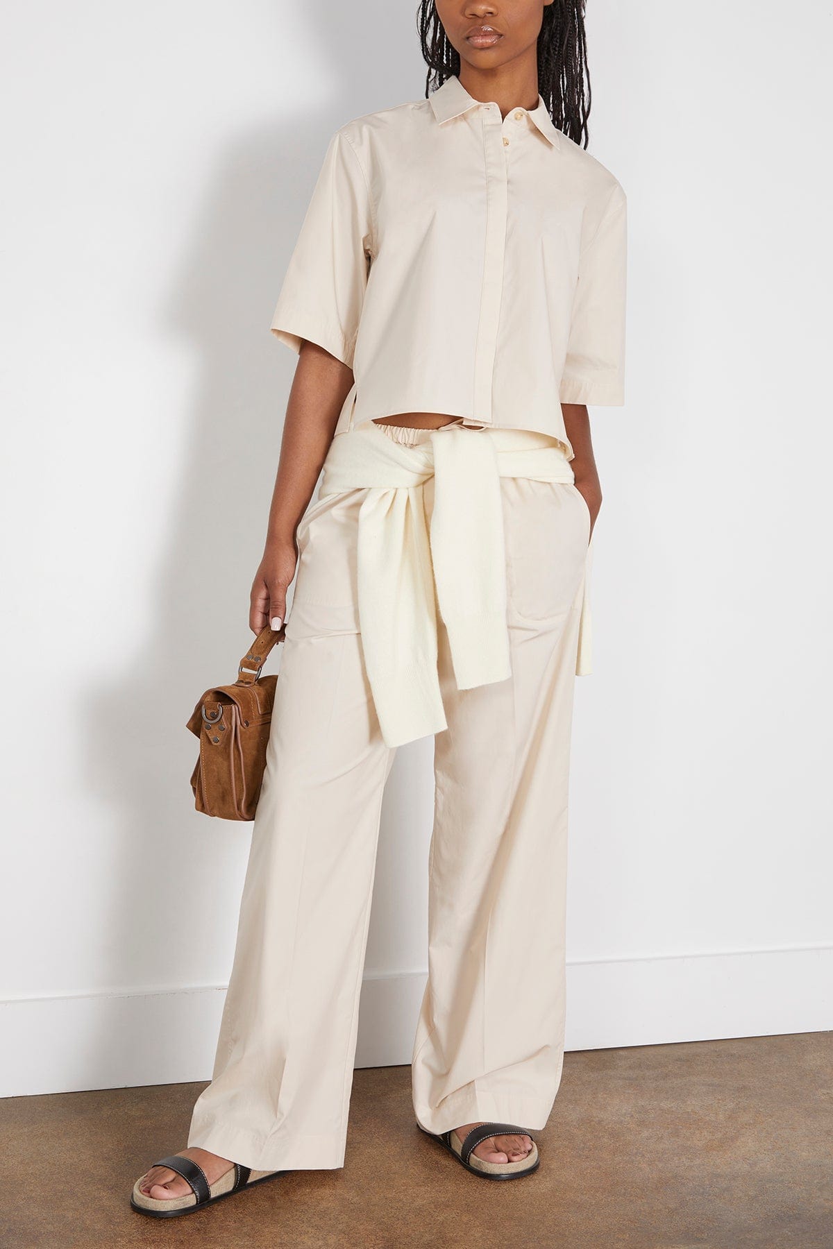 Toteme Tops Cropped Cotton-Poplin Shirt in Stone Toteme Cropped Cotton-Poplin Shirt in Stone