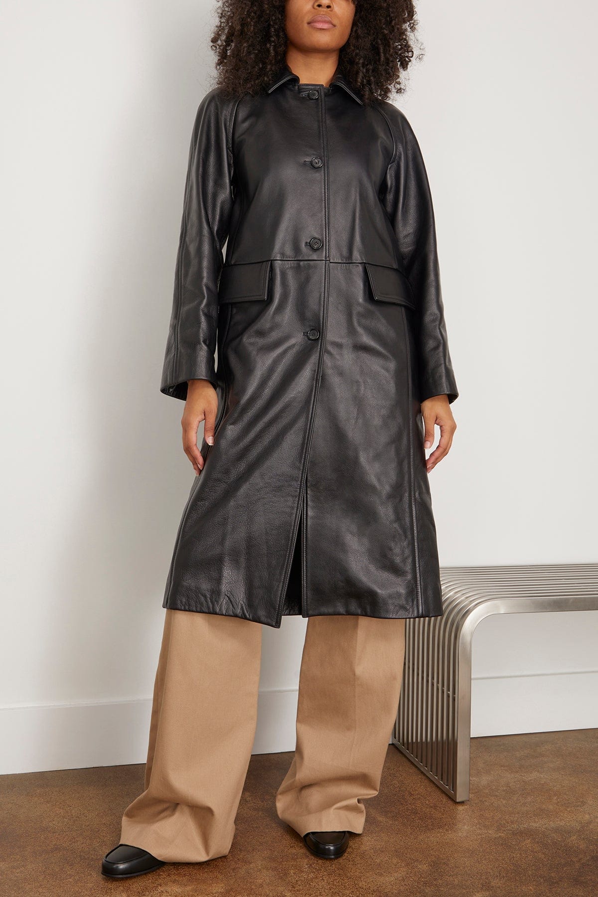Toteme Coats Raglan-Sleeve Leather Coat in Black Toteme Raglan-Sleeve Leather Coat in Black